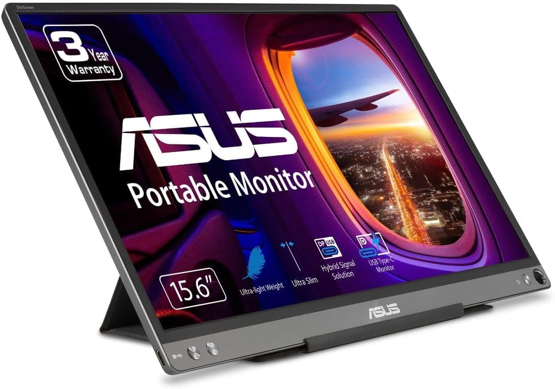 ASUS ZenScreen MB16ACE 15.6Inch Portable USB Type-C Monitor Full HD (1920 x 1080) IPS Eye Care with Lite Smart Case External screen for laptop