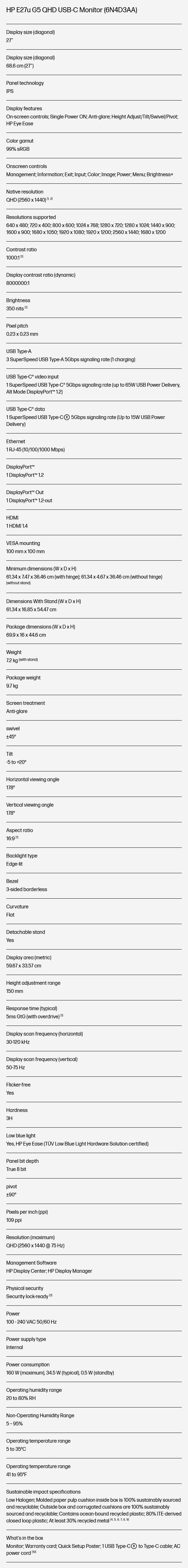 HP E27u G5 QHD USB - 27Inch