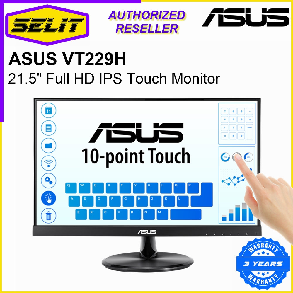 VT229H, 21.5Inch Full HD(1920x1080) IPS Eye Care 10 - point Touch Monitor,0.2482 mm Pixel Pitch,250cd/M2,1,000:1,16.7M Colors,5ms (Gray to Gray),HDMI(v1.4), D, Sub,USB2.0 (for touch),100x100mm VESA Wall Mounting ,3 Year Warranty with ARR