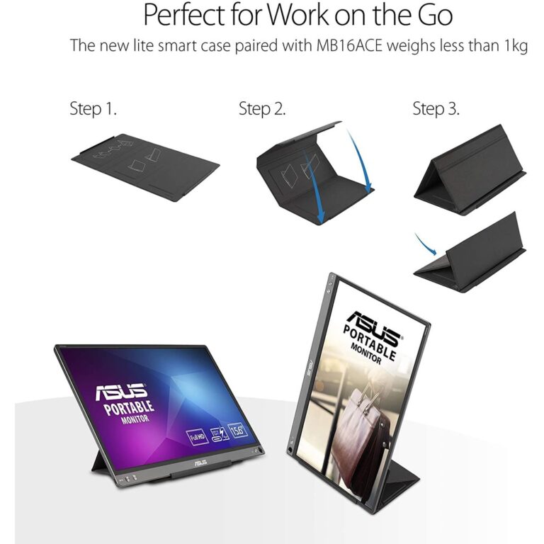 ASUS ZenScreen MB16ACE 15.6Inch Portable USB Type-C Monitor Full HD (1920 x 1080) IPS Eye Care with Lite Smart Case External screen for laptop