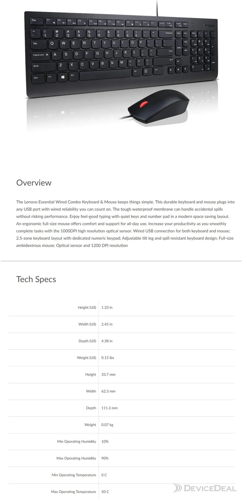 Lenovo Essential Wired Combo Keyboard and Mouse (LA Spanish 171)