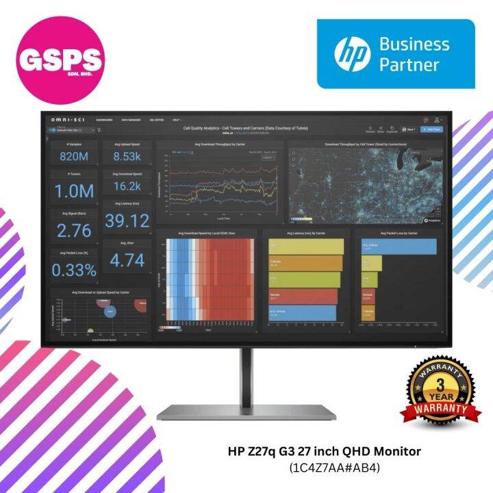 NEW HP Z27Q G5 DISPLAY 27 INCH IPS LCD 2560 X 1440 5 MS 8M TO 1 CONTRAST RATIO HDMI DISPLAY PORT TILT SWIVEL HEIGHT PIVOT 3 YEAR WARRANTY