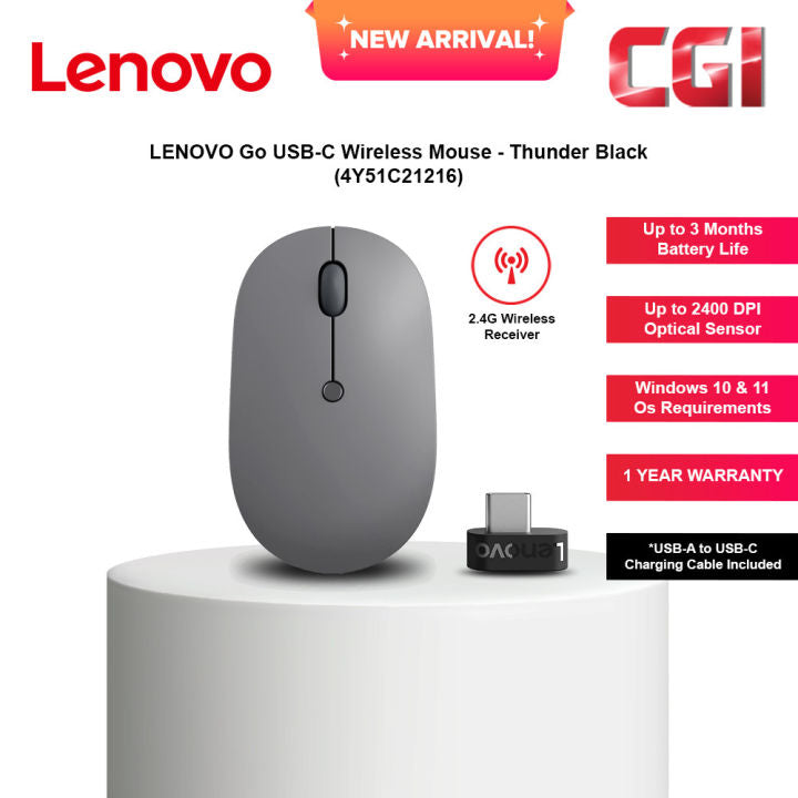 Lenovo Go USB - C Wireless Mouse (Thunder Black)