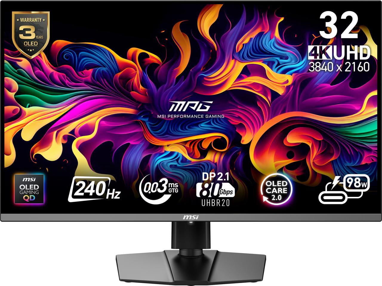 32Inch Metallic Black - OLED Panel; 3840x2160 UHD Resolution; Adaptive Sync; True Black HDR 400; 240Hz Refresh Rate; Tilt, Swivel, Height and Pivot Adjustable