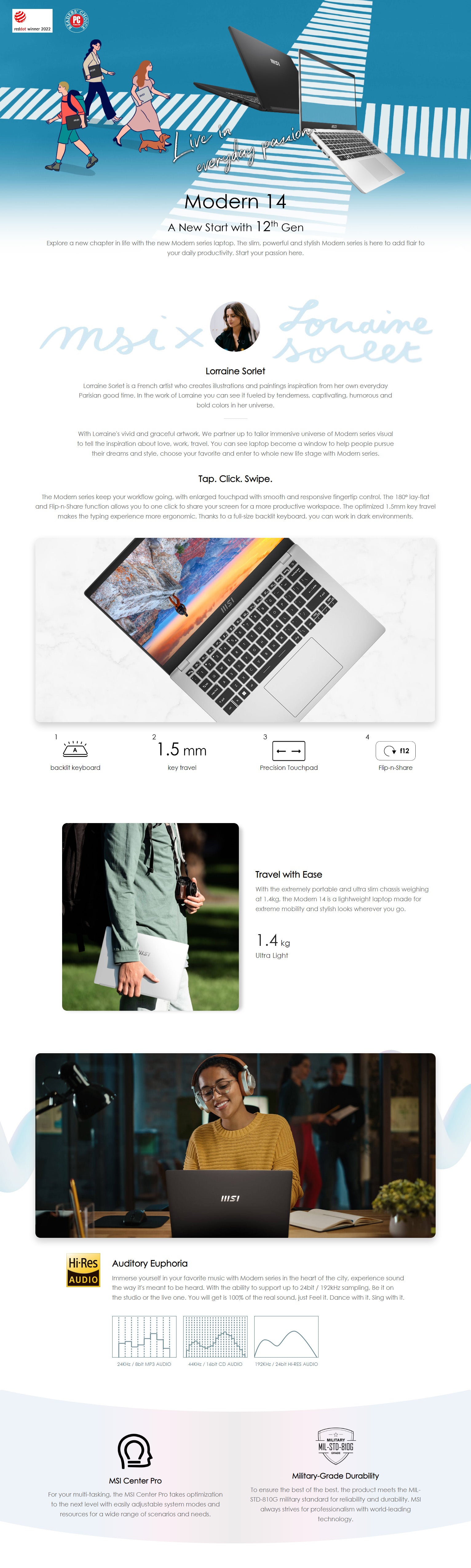 MSI Modern 14 14in Ultra Thin and Light Professional Laptop Intel Core i3-1115G4 Iris Xe 8GB 512GB NVMe SSD Win10