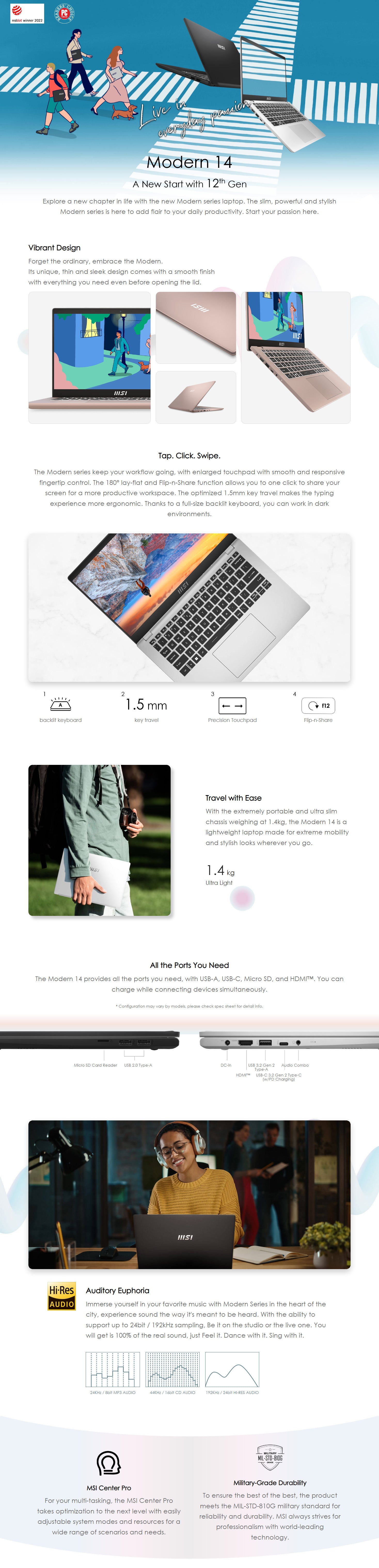 MSI Modern 14 14in Ultra Thin and Light Professional Laptop Intel Core i7-1165G7 MX450 16GB 1TB NVMe SSD Win10 Pro