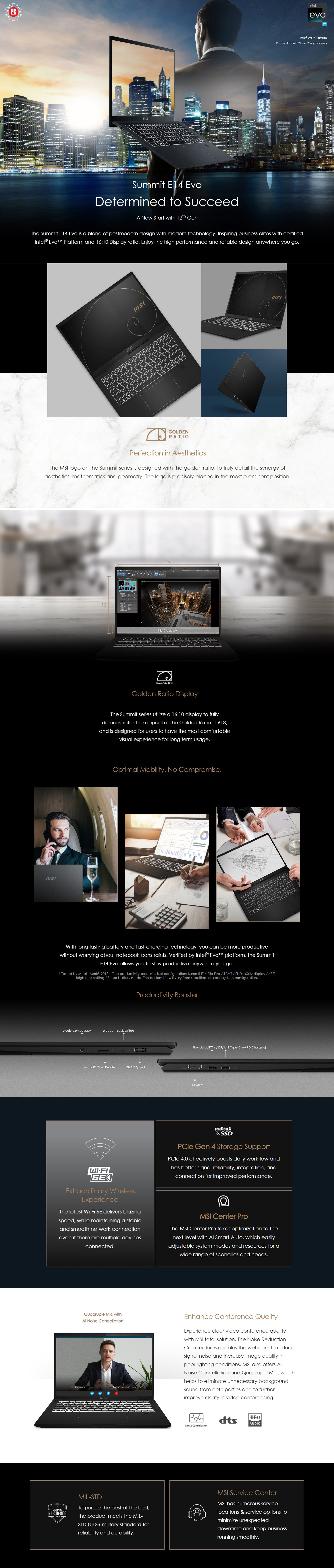 MSI SUMMIT B14 14in FHD Ultra Thin and Light Professional Laptop Intel Core i5-1135G7 Intel IrisXe 8GB DDR4 512GB NVMe SSD Win10PRO