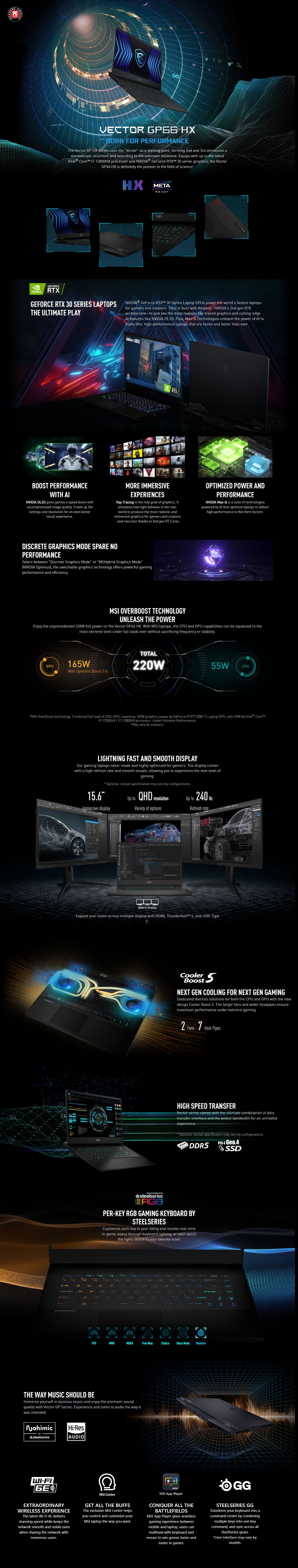 MSI VECTOR GP66HX 15.6 QHD 165HZ GAMING LAPTOP INTEL CORE I7-12800HX RTX 3070 TI 32GB 1TB NVME SSD WIN11