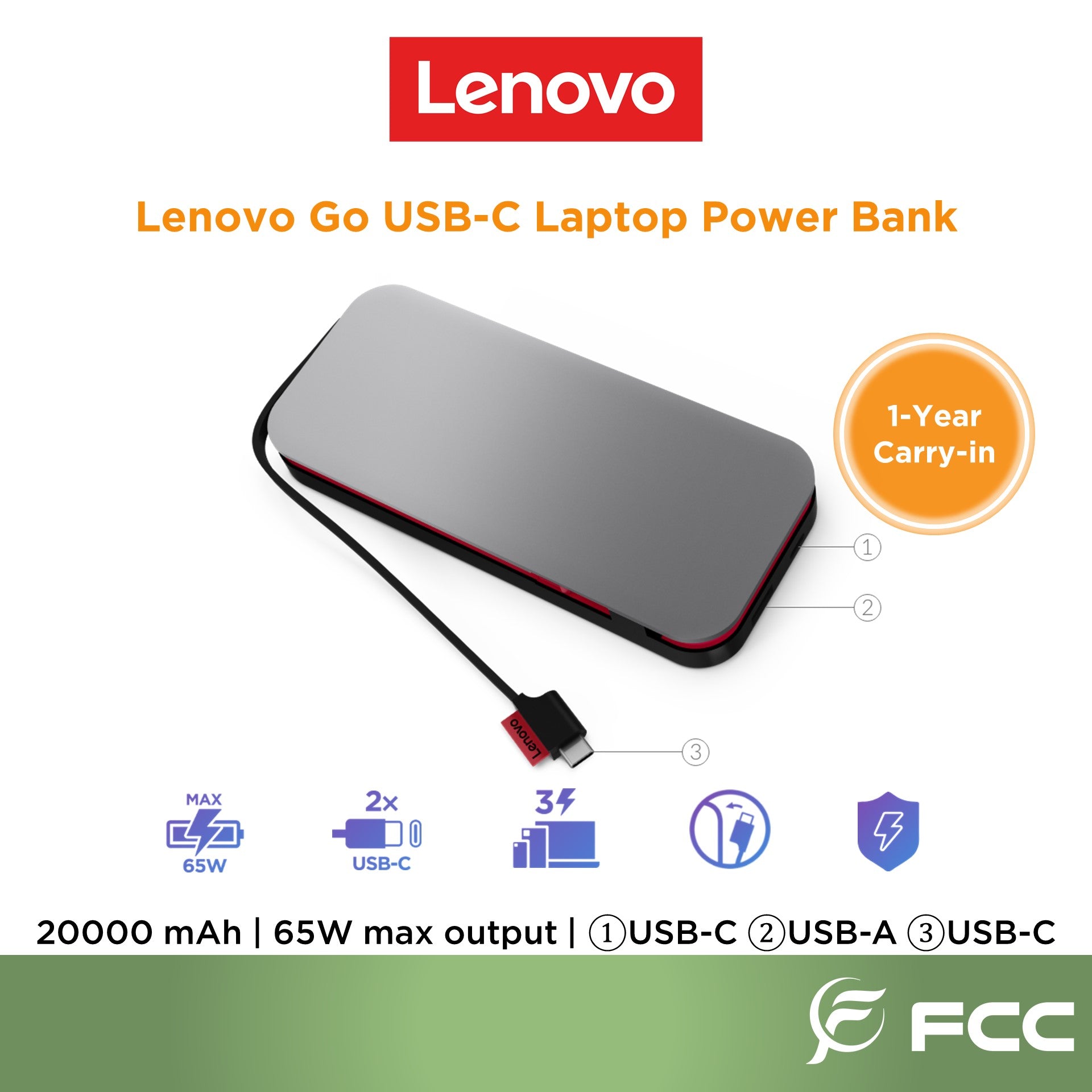Lenovo Go USB - C Laptop Power Bank (20000 mAh)