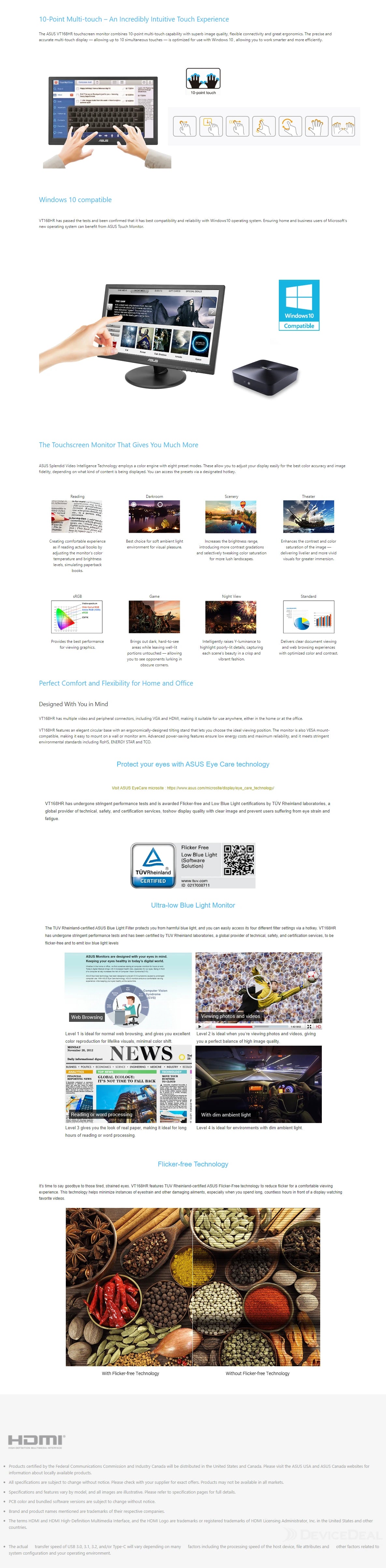 ASUS 15.6Inch Touch Monitor VT168HR WXGA 1366 x 768