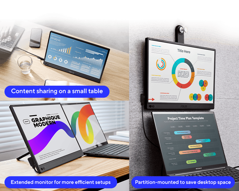 ASUS ZenScreen 16 Portable USB Monitor (MB169CK) - Full HD, IPS, Dual USB, C, Eye Care, Flicker Free, Blue Light Filter, Anti, glare surface, 360 Kickstand, 3 yr warranty