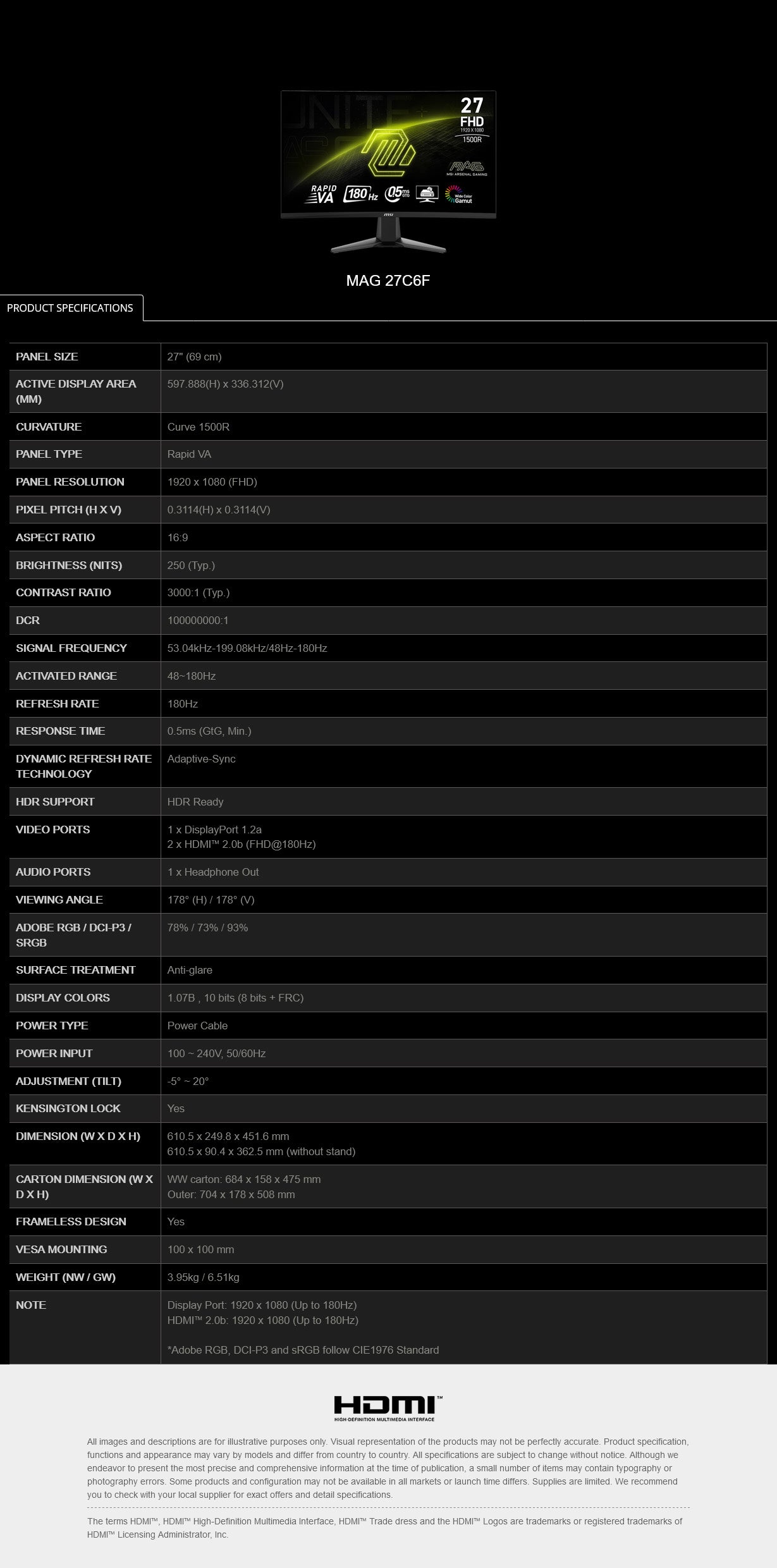MAG 27C6F GAMING MONITOR
